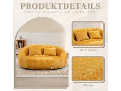 Sillón Perezoso de Chenilla - 2 Plazas - con 2 Cojines - 62cm Profundidad de Asiento - Carga Máx. 250kg - Amarillo