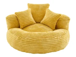 Sillón puf de pana - Con 3 cojines - Amarillo mostaza
