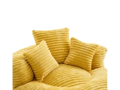 Sillón puf de pana - Con 3 cojines - Amarillo mostaza
