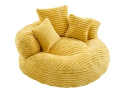 Sillón puf de pana - Con 3 cojines - Amarillo mostaza