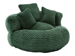 Sillón puf de pana - Con 3 cojines - Verde esmeralda