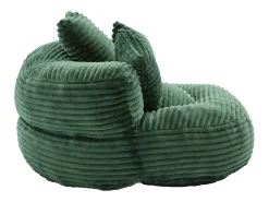Sillón puf de pana - Con 3 cojines - Verde esmeralda