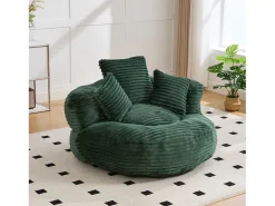 Sillón puf de pana - Con 3 cojines - Verde esmeralda