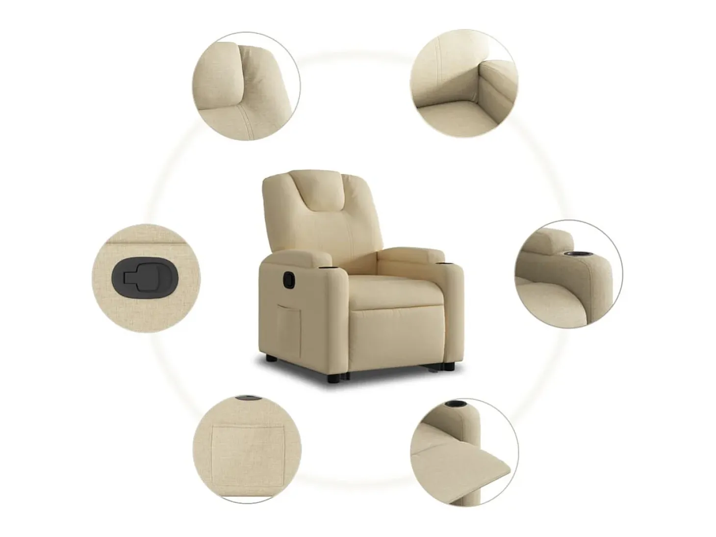 Sillón reclinable elevable de tela color crema