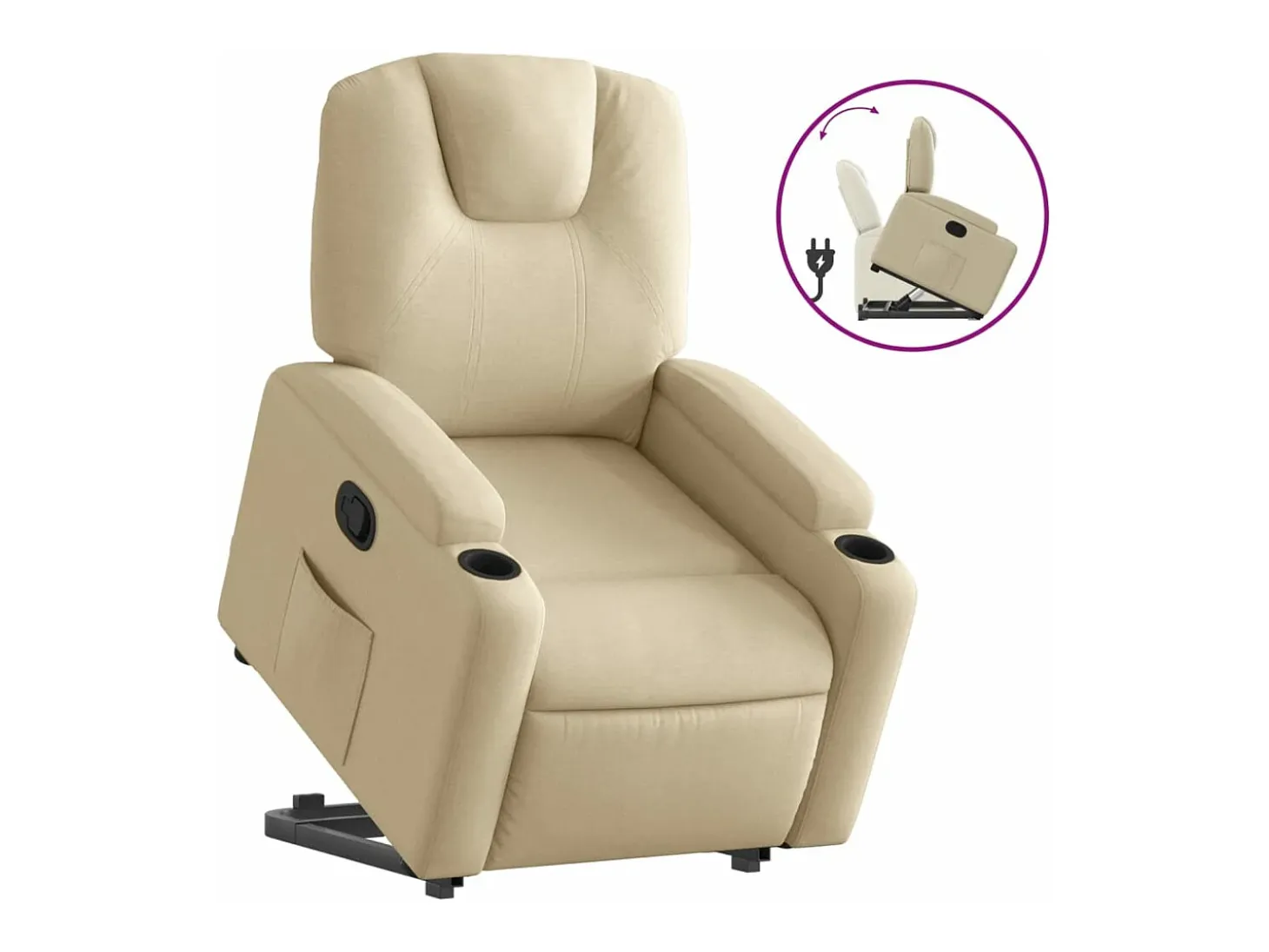 Sillón reclinable elevable de tela color crema