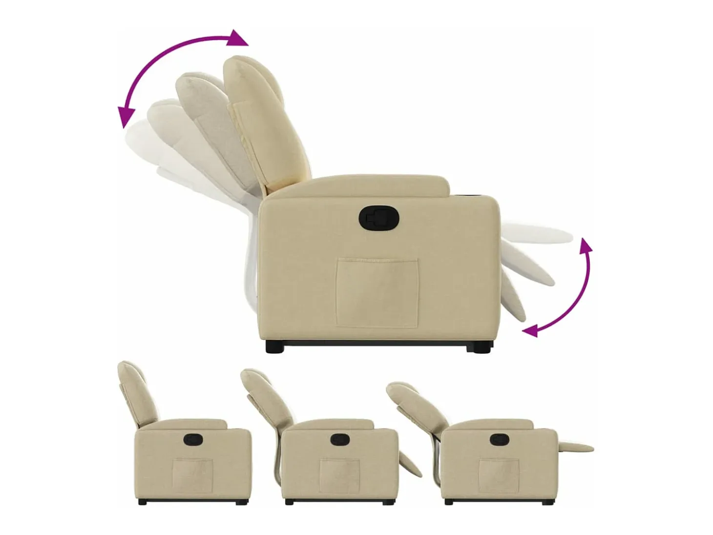 Sillón reclinable elevable de tela color crema