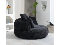 Sillón relax con respaldo alto y asiento de chenilla negra, para adultos y niños (108 x 108 x 52 cm)
