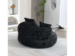 Sillón relax con respaldo alto y asiento de chenilla negra, para adultos y niños (108 x 108 x 52 cm)