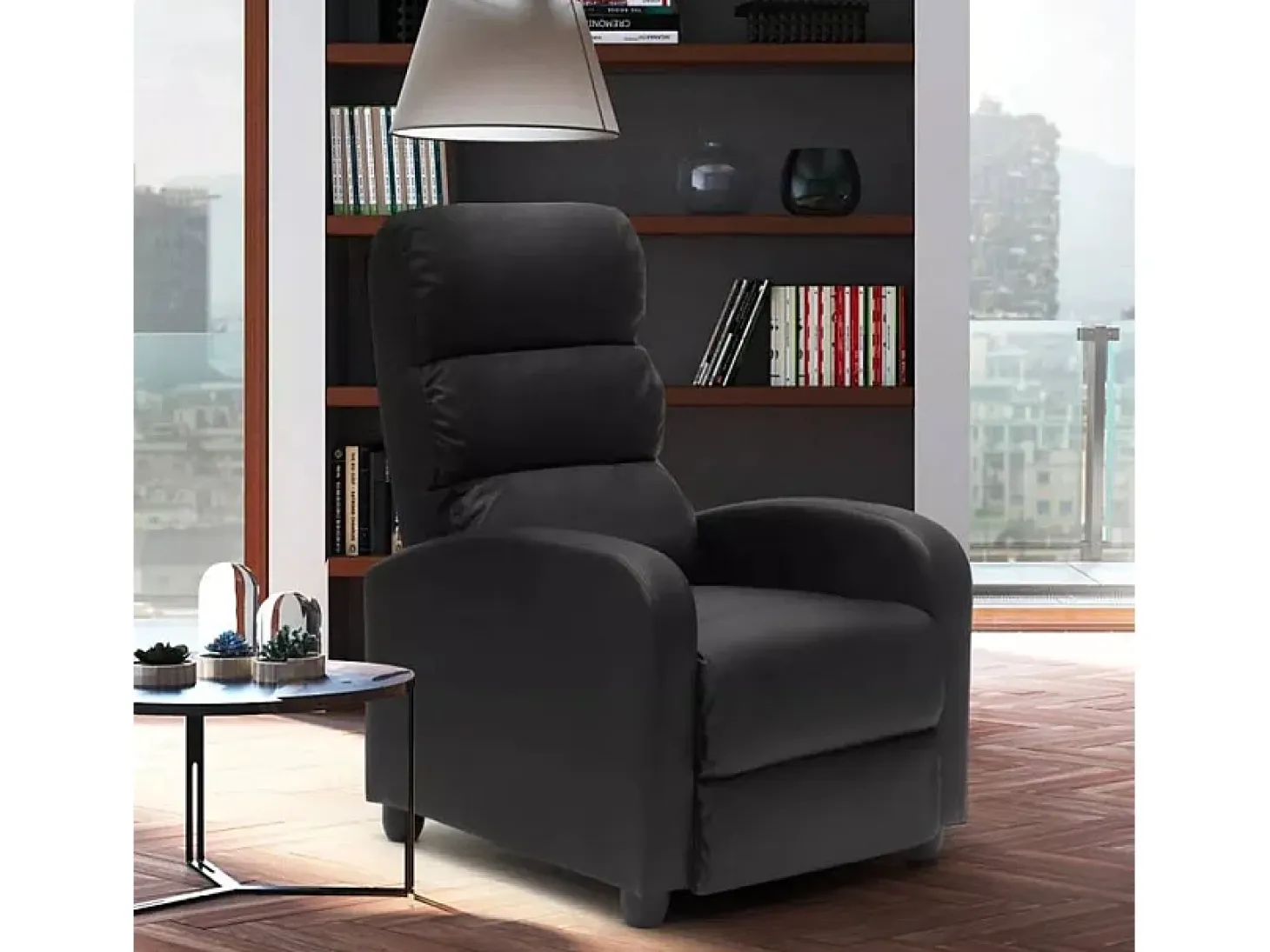 Sillón relax reclinable con reposapiés símil piel Alice - Negro