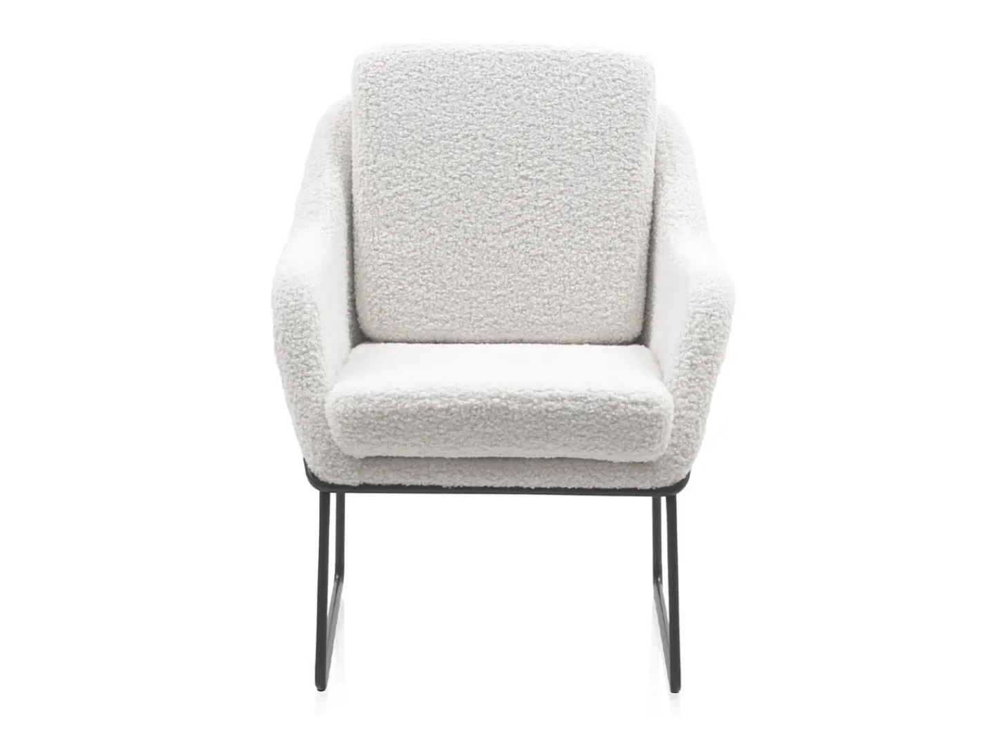 Sillón tapizado color blanco con patas metálicas negras