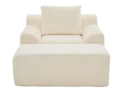 Sillón tapizado en pana con estribo, bolsillos laterales y cojines - Beige