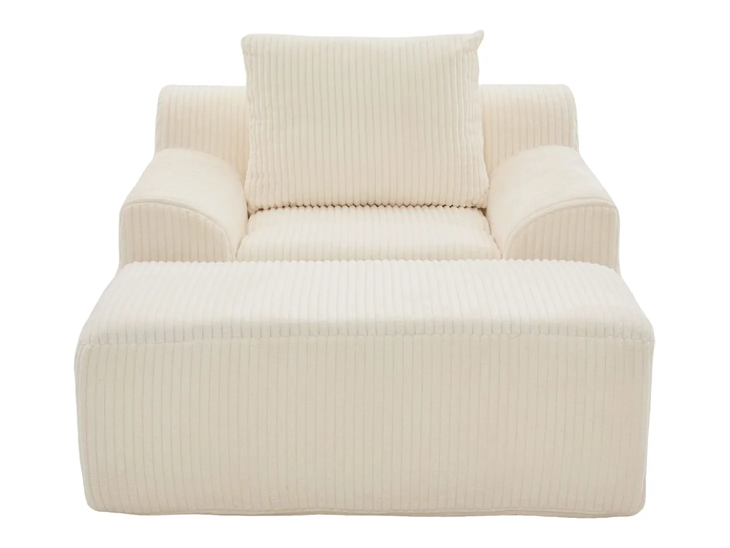 Sillón tapizado en pana con estribo, bolsillos laterales y cojines - Beige