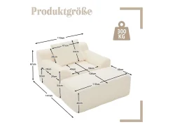 Sillón tapizado en pana con estribo, bolsillos laterales y cojines - Beige