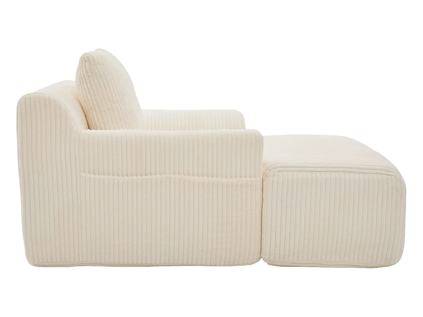 Sillón tapizado en pana con estribo, bolsillos laterales y cojines - Beige
