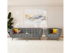 Sillón tapizado en tela gris - Carmen