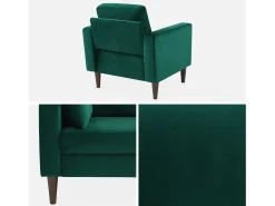 Sillón vintage de terciopelo con patas de madera verde ingles
