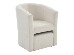 Sillón y puf de tela de rizo blanco estilo clásico atemporal JOVANA