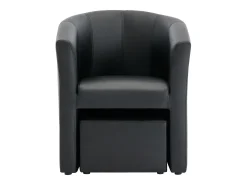Sillón y puf tapizados en negro estilo clásico intemporal JOVANA