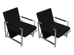 Sillones 2 unidades estructura cromada cuero sintético negro