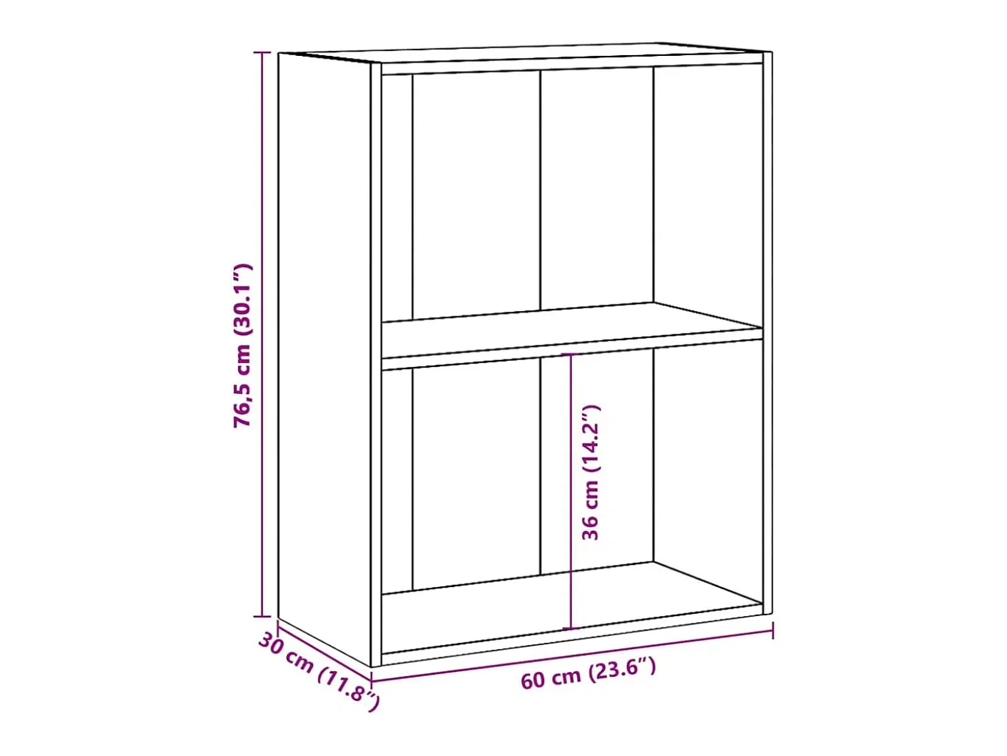 Siro Estantería de 2 niveles contrachapada color roble 60x30x76,5cm