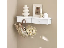SoBuy Estante Flotante con 2 Cajones - Estantería Moderna en Blanco