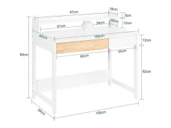SoBuy FWT106-W Mesa Escritorio de Ordenador con 2 Cajones y 1 Estante