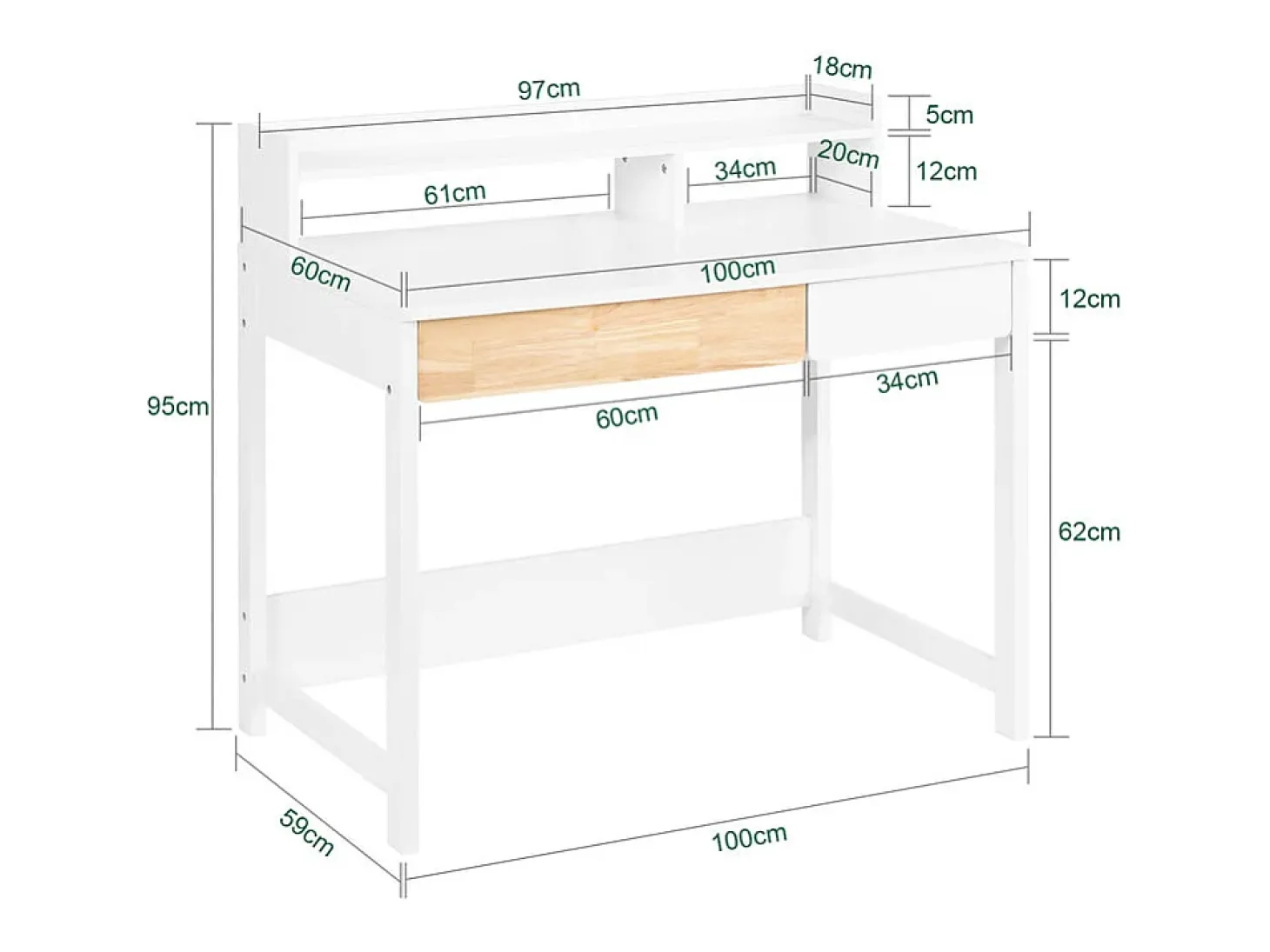 SoBuy FWT106-W Mesa Escritorio de Ordenador con 2 Cajones y 1 Estante