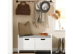 SoBuy Zapatero Blanco con Asiento, 2 Puertas y Almacenamiento, Capacidad 150 kg