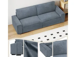 Sofá 3 plazas chenilla gris - con reposabrazos anchos - 220 x 83 x 88 cm