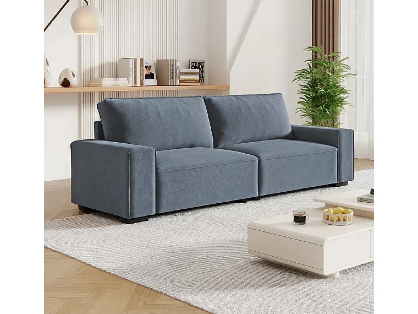 Sofá 3 plazas chenilla gris - con reposabrazos anchos - 220 x 83 x 88 cm