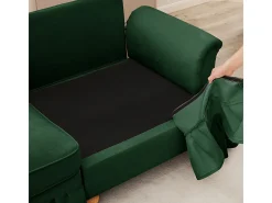 Sofá 3 Plazas Chenille Mid-Century, Funda Extraíble y 3 Cojines, 272x83.5x93cm, Verde