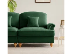 Sofá 3 Plazas Chenille Mid-Century, Funda Extraíble y 3 Cojines, 272x83.5x93cm, Verde