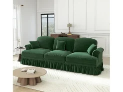 Sofá 3 Plazas Chenille Mid-Century, Funda Extraíble y 3 Cojines, 272x83.5x93cm, Verde