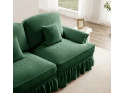 Sofá 3 Plazas Chenille Mid-Century, Funda Extraíble y 3 Cojines, 272x83.5x93cm, Verde