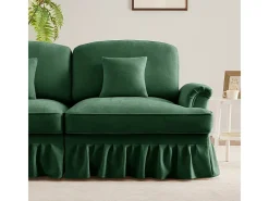 Sofá 3 Plazas Chenille Mid-Century, Funda Extraíble y 3 Cojines, 272x83.5x93cm, Verde