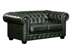 Sofá 2 plazas chesterfield 100% piel color verde BRENTON
