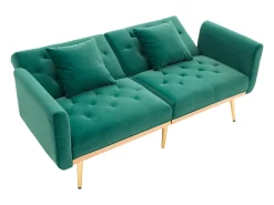 Sofá 2 plazas con brazos - Sofá recto con respaldo regulable y 2 cojines - terciopelo verde
