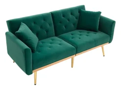 Sofá 2 plazas con brazos - Sofá recto con respaldo regulable y 2 cojines - terciopelo verde