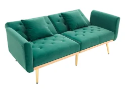 Sofá 2 plazas con brazos - Sofá recto con respaldo regulable y 2 cojines - terciopelo verde