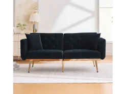 Sofá 2 plazas con reposabrazos - Sofá recto con respaldo regulable y 2 cojines - terciopelo negro