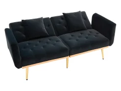 Sofá 2 plazas con reposabrazos - Sofá recto con respaldo regulable y 2 cojines - terciopelo negro