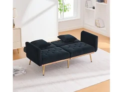 Sofá 2 plazas con reposabrazos - Sofá recto con respaldo regulable y 2 cojines - terciopelo negro