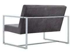 Sofá 2 plazas con reposabrazos cromado y terciopelo gris oscuro