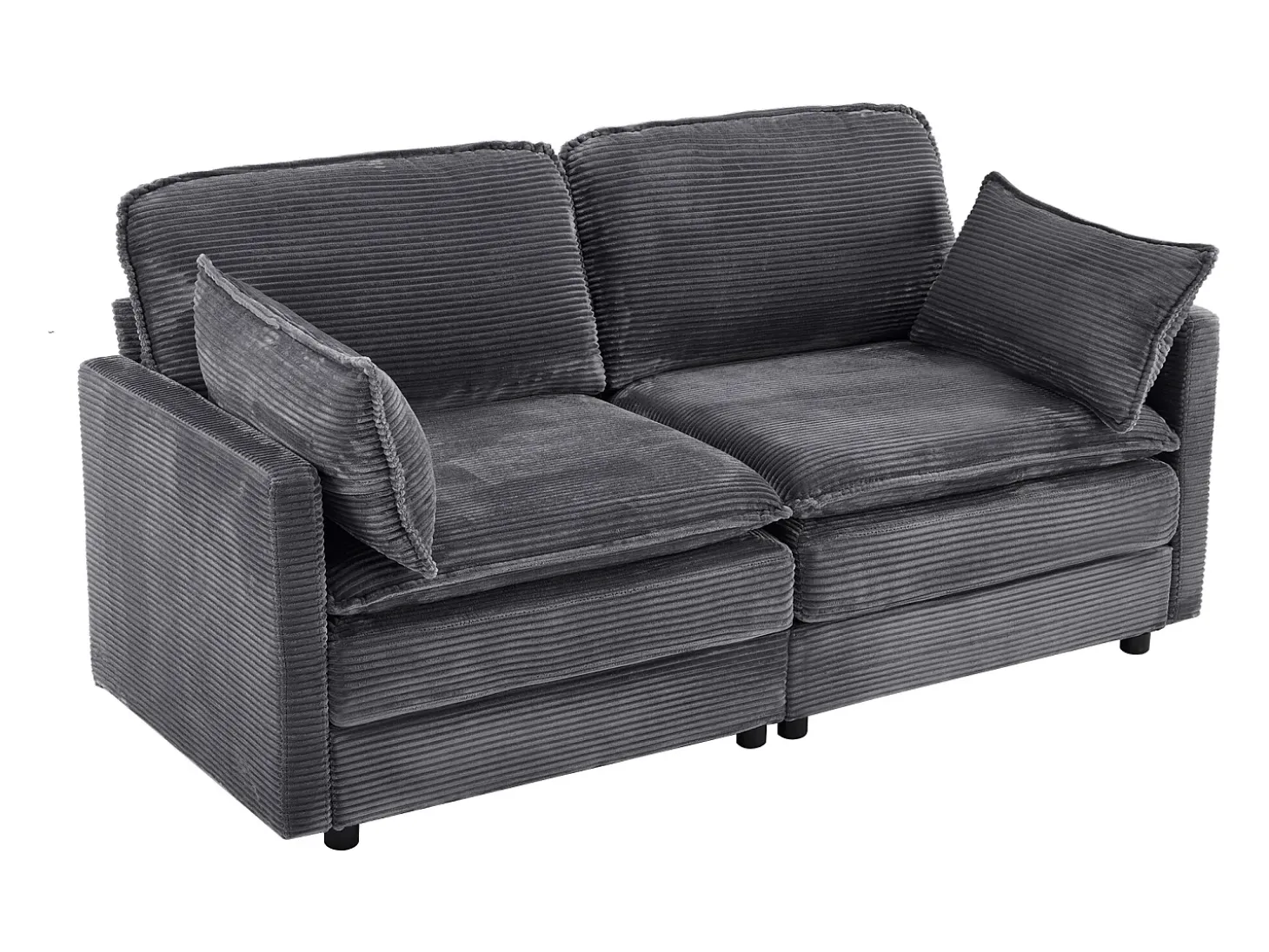 Sofá 2 plazas de pana gris con respaldo acolchado - Estilo moderno