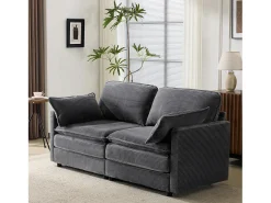 Sofá 2 plazas de pana gris con respaldo acolchado - Estilo moderno