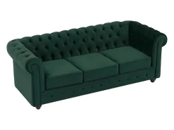 Sofá 3 plazas de tela de terciopelo verde CHESTERFIELD