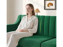 Sofá 3 plazas de terciopelo - patas de madera maciza 19cm - con 2 cojines - 206x74x83cm - Verde