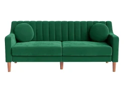 Sofá 3 plazas de terciopelo - patas de madera maciza 19cm - con 2 cojines - 206x74x83cm - Verde