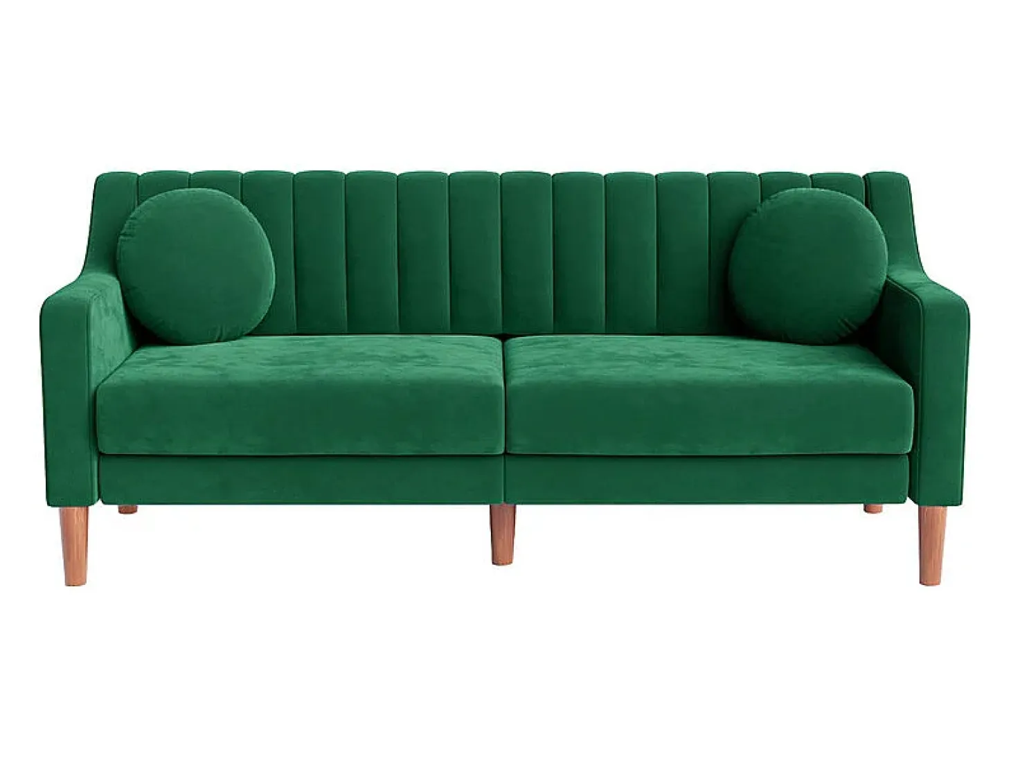 Sofá 3 plazas de terciopelo - patas de madera maciza 19cm - con 2 cojines - 206x74x83cm - Verde