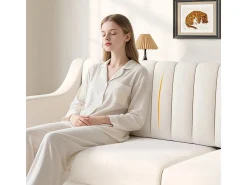 Sofá 3 plazas de terciopelo - patas de madera maciza 19cm - con 2 cojines - 206x74x83cm - Beige